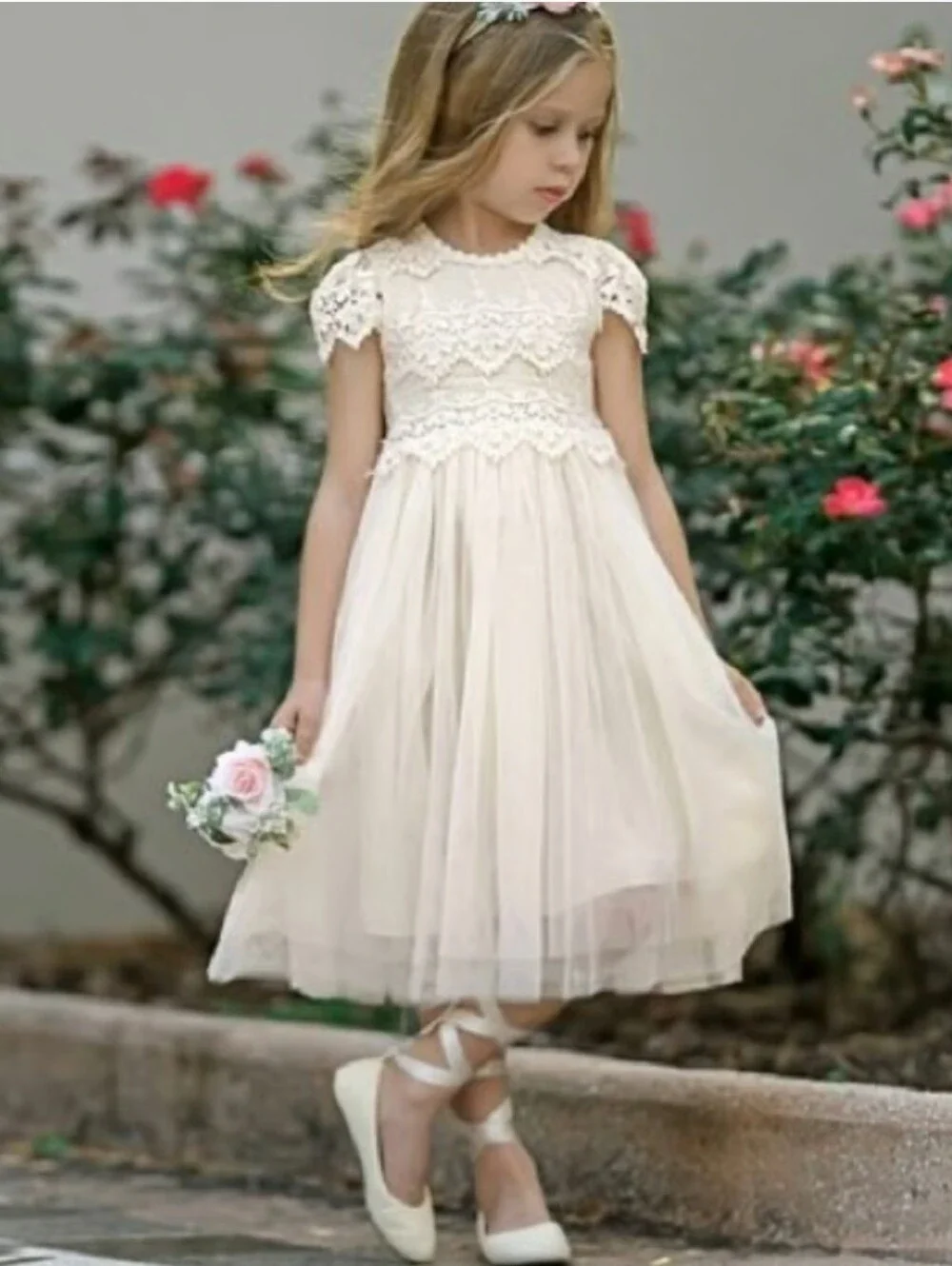 THINK PINK Ivory Lace Tulle Dress - Elegant Party Dress